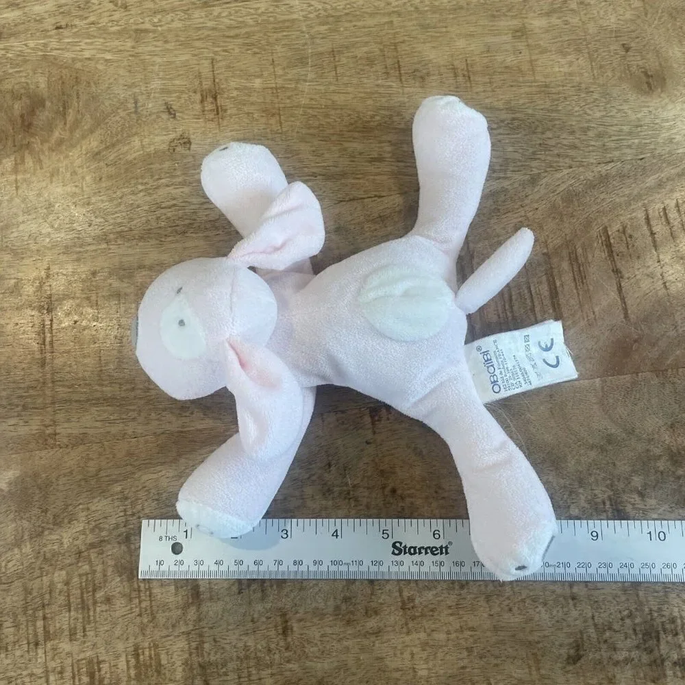 OBAIBI France Doudou Dog Puppy Pink White Lovey  SOFT TOY